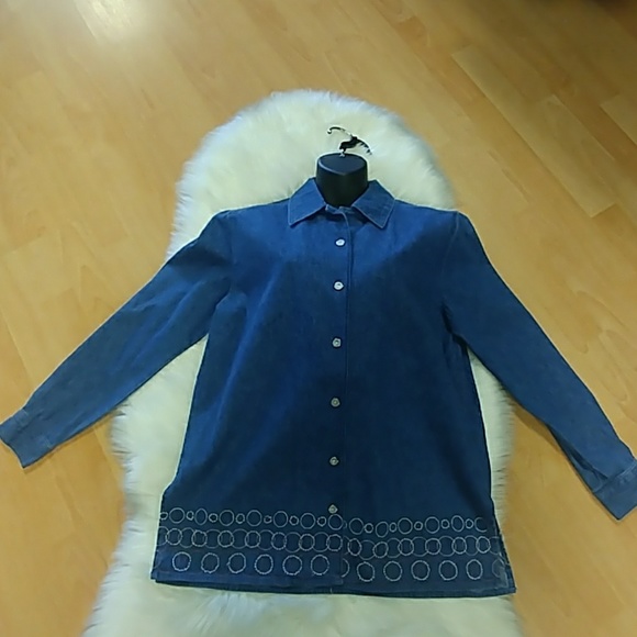 VTG- Denim & Co Button Down Dipped Denim Tunic - Picture 6 of 8